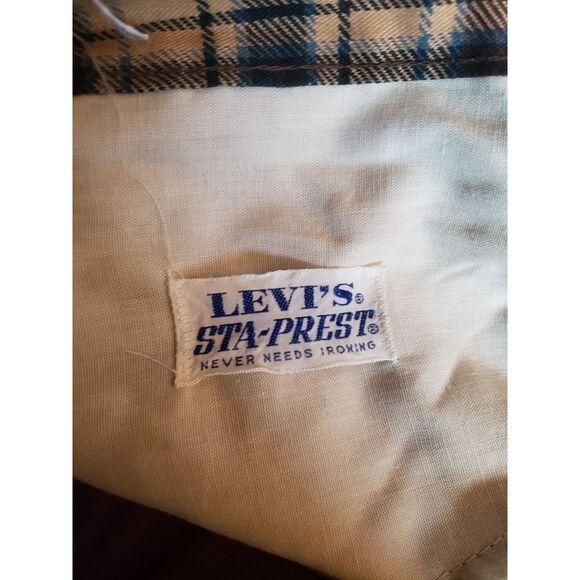 60s/70s Levi's Brown and Blue Plaid Pleated Flare Pants - Picture 6 of 6